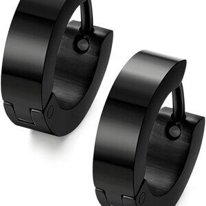 Fashionable Black Huggie Earrings in Stainless Steel - Perfect for Men & Women!